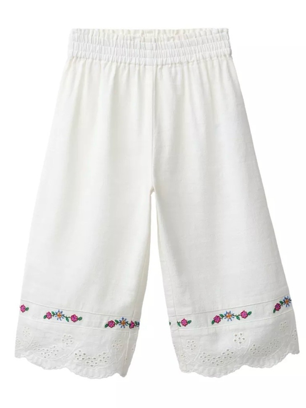 NWT Zara Embroidered Eyelet Linen-Cotton Wide-Leg Pants